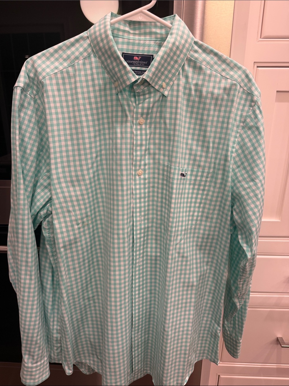Vineyard Vines Men’s Seafoam and White Gingham Button-Down Shirt